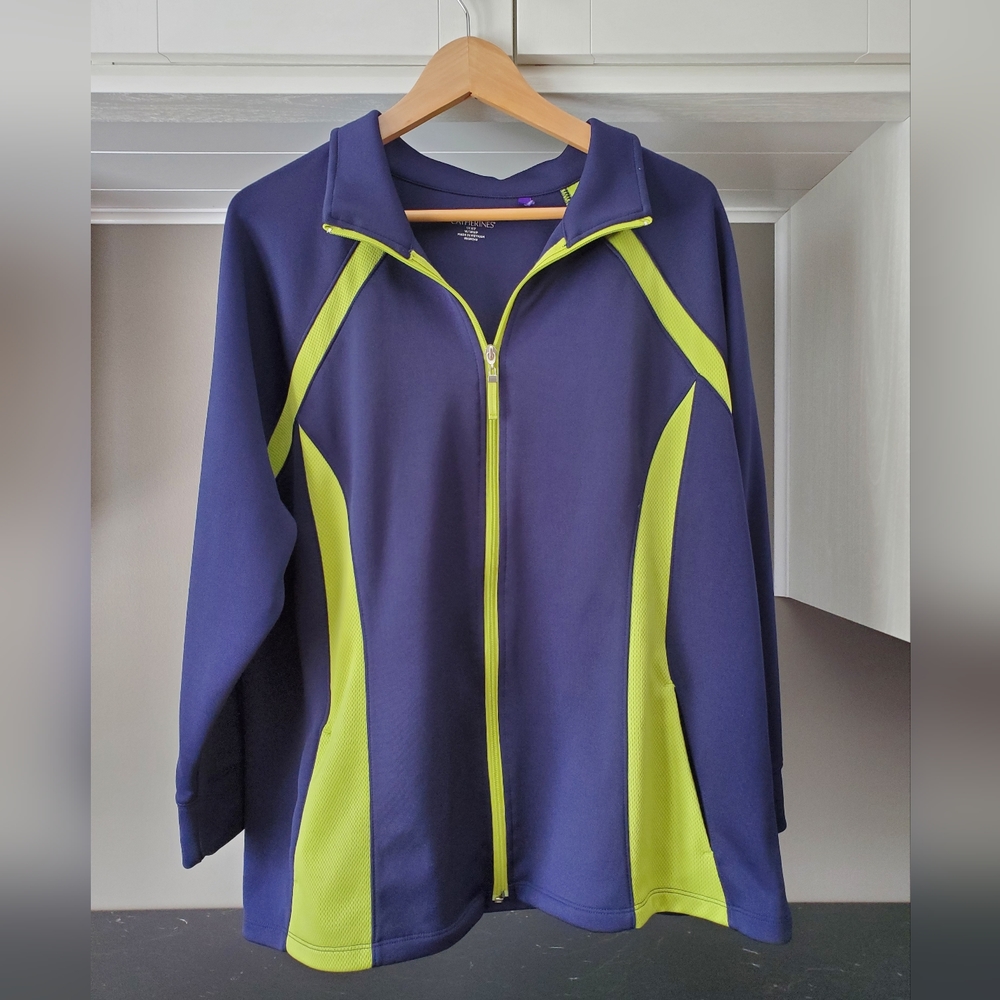 Liz&Me for Catherines 1XWP 18/20WP Navy/Neon Green Athletic Zip-Up Jacke…